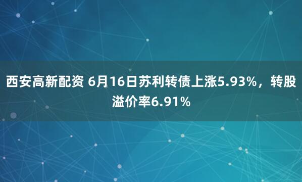 西安高新配资 6月16日苏利转债上涨5.93%，转股溢价率6.91%