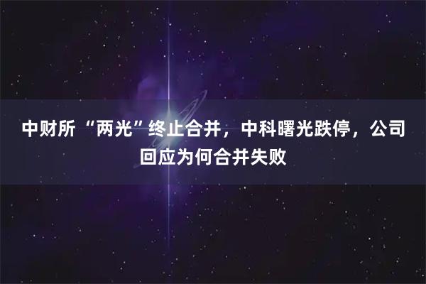 中财所 “两光”终止合并，中科曙光跌停，公司回应为何合并失败