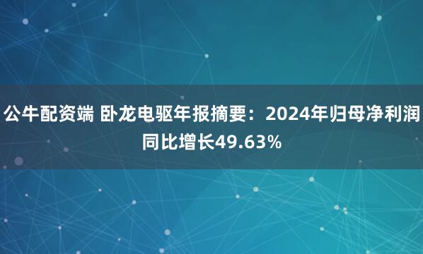 公牛配资端 卧龙电驱年报摘要：2024年归母净利润同比增长49.63%